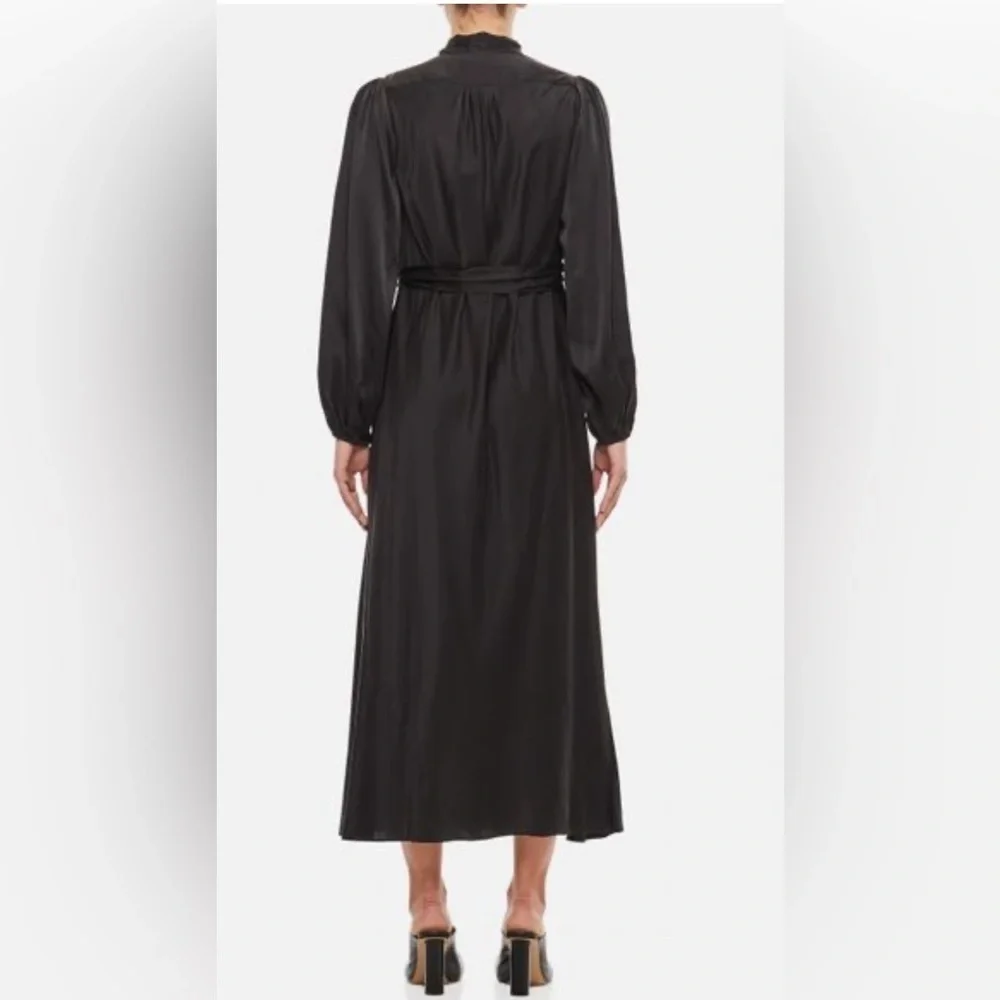 Zimmermann FW23 Silk Tie-Neck Gathered Bollow Dress in Black sz 0 US 4 795$ NWT